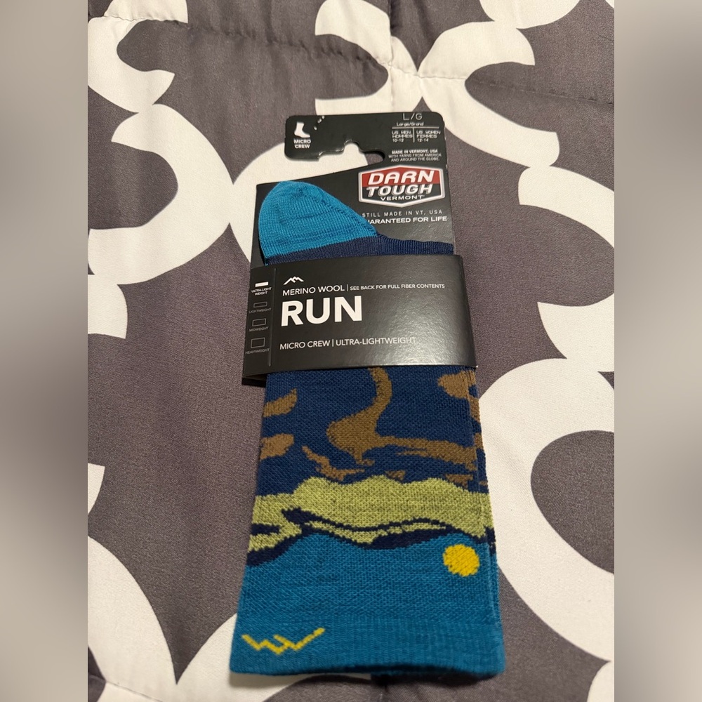 NWT Darn Tough Blue and Green Lightweight Run Merino Socks L